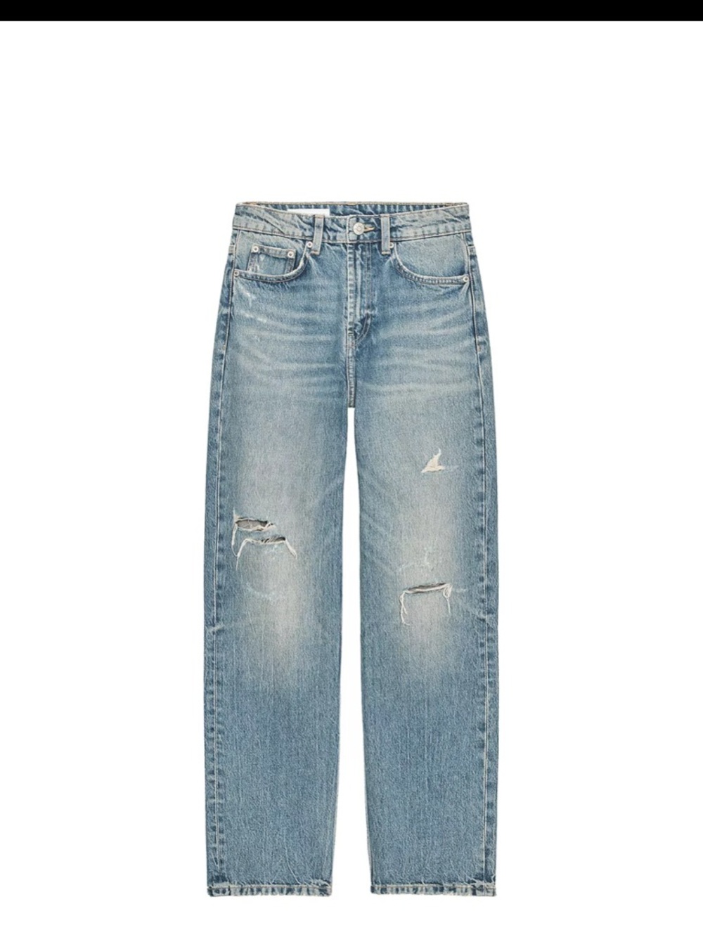 Zara Light Blue Distressed Straight-Leg Jeans